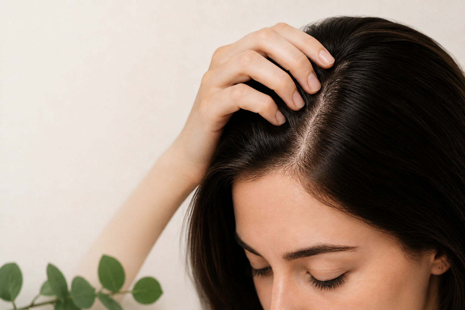 Close-up of a healthy scalp and hair partings